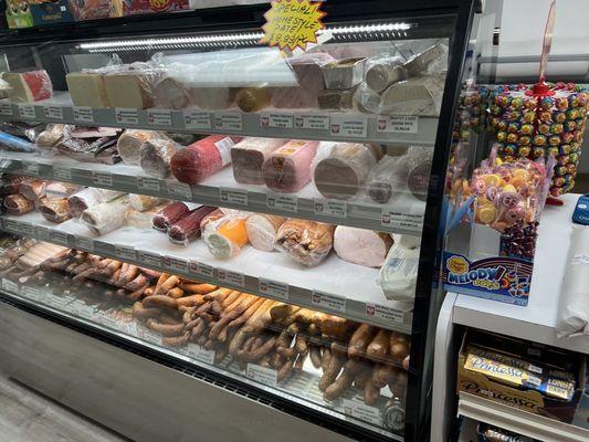 Fresh cold cuts, kielbasa, ham, pate,