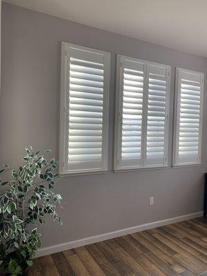 Took out our brown blinds and upgraded to these shutters  Clean and simple look