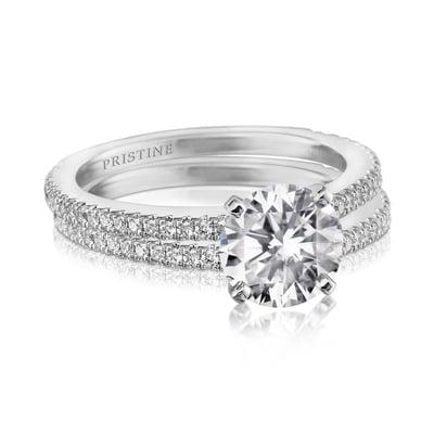 Classic Pave Engagement And Wedding Band Set.