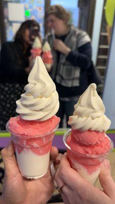 Strawberry lemonade Italian Ice and Vanilla Frozen Cup Custard