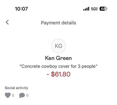 The cover charge that went straight to his venmo account!!