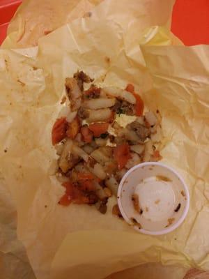 The inside of my California burrito. Look at all that steak.... Not!