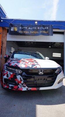 2020 Accord half wrapped in red camouflage