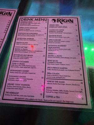 Drink menu