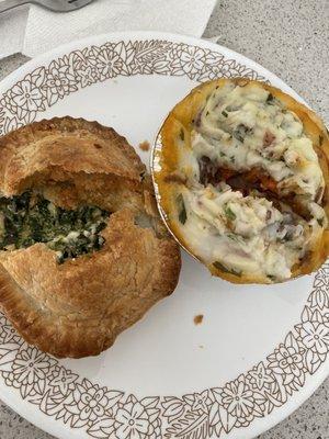 Spinach and feta and cottage pie with tender beef and mashed potatoes!