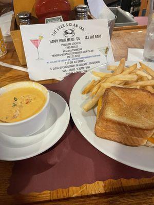 Lobster Bisque and Grilled cheese