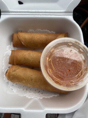 spring rolls! the lace doily underneath was a cute touch