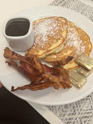 Pancake breakfast with bacon