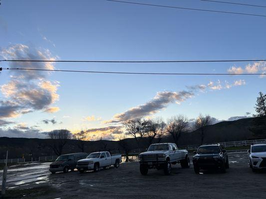 Looking out across the parking lot