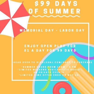 Play at Giggles for $1/day for 99 days of Summer between Memorial and Labor Day!