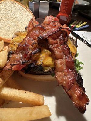 Bacon cheddar burger with caramelized onions. So good!