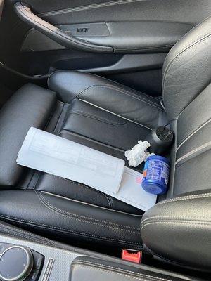 Contents from my drivers door thrown in the passenger seat