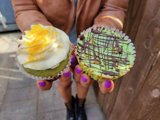 Shamrock baby cheesecake and green velvet cupcake