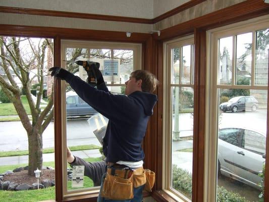 Our great installers putting in beautiful everwood fiberglass windows from Marvin