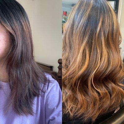 Correction color from a box dye to Balayge light golden blonde.
By christine perfection hair and. Nails.