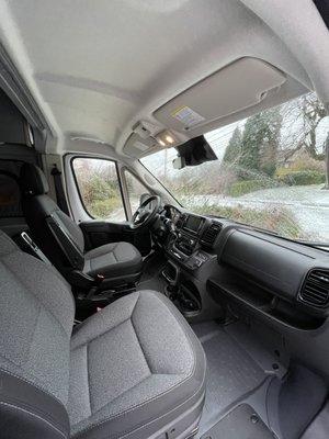 Winnebago Solis rented from GoCamp (driving cab interior)