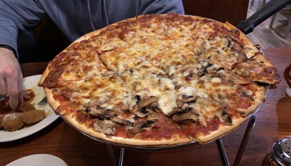 Tuesday Pizza Special: Large 3 Topping Pizza $ 16.50.  Half Sausage and Pepperoni, Half sausage/mushrooms/garlic