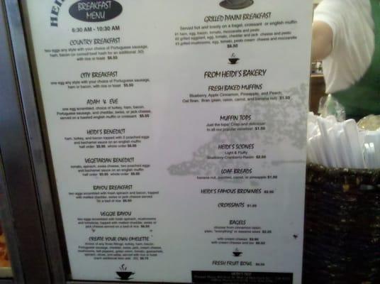 Breakfast menu