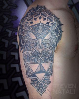 Healed Geometric Owl by Steven Natali at Electric Vision Tattoo.  Seattle, WA