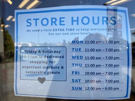 COVID 19 store hours as of 6/25/20