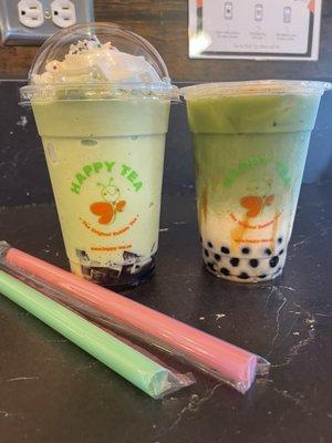 Blended thai green tea and caramel matcha