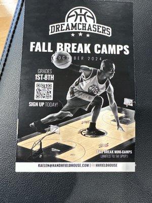 Fall Break camps October 2024- for more information call: 317-270-4509