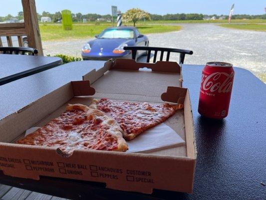 Two slices on the porch.