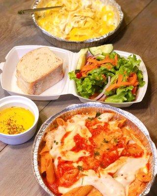 Takeout! Baked Ziti + Fettuccine Alfredo