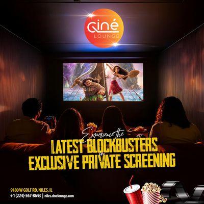 Elevate your movie nights! Enjoy the latest blockbusters in an exclusive private screening at Cine Lounge