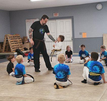 This is my once shy son, testing for his next level belt in front of his entire class! I am one proud momma! Thanks Warrior Life!