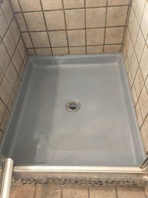 Shower pan reglazed in gray custom color