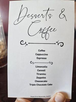 Dessert menu