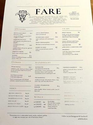 Local 706 menu as of July 2022