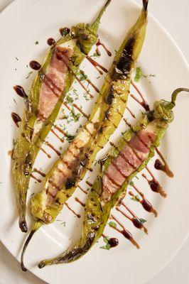 Stuffed Longhot Peppers- Prosciutto, mascarpone & provolone cheese in balsamic reduction