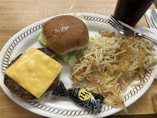 Bacon Angus Cheeseburger (1/4 Lb.) with Hash Browns