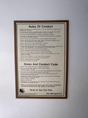 Rules of Parkview Skating Center.