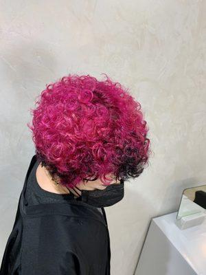 Pink hair with black accents