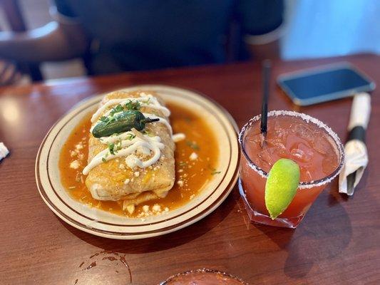 Chile Relleno Burrito & Strawberry Margarita