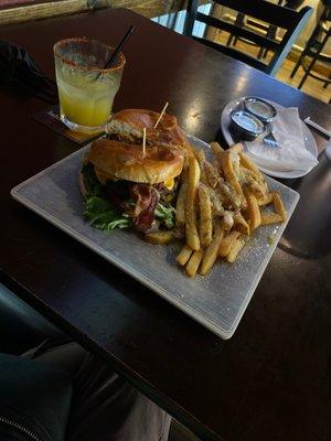 Built my own burger with garlic fries!