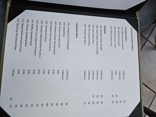 Wine menu