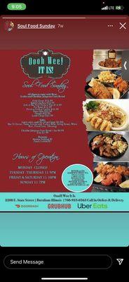 Sunday Soul Food Menu