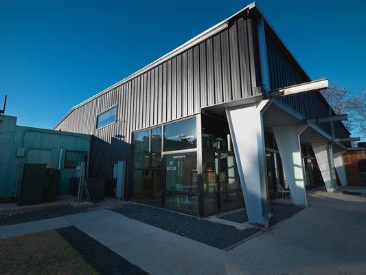 Converted bottling plant with huge bank of windows