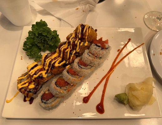 Fish Tempura Roll and Spicy Tuna Roll