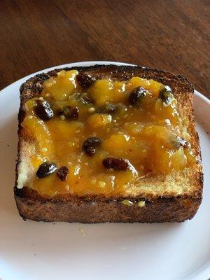 Mango chutney on grilled toast