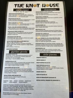 Back side of menu with sides and breakfast options.