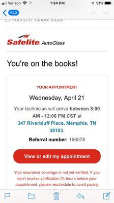 Email appointment confirmation.