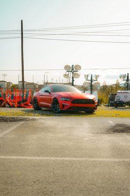 Satin Chrome Red installed on this Mustang.