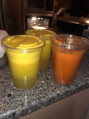 Our carrot juice and our pineapple orange juice!