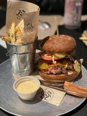 The Fatted Sow Burger with Parmesan Truffle Fries.