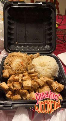 Hibachi Chicken with white rice and fried rice. Delicious we are coming back for sure.